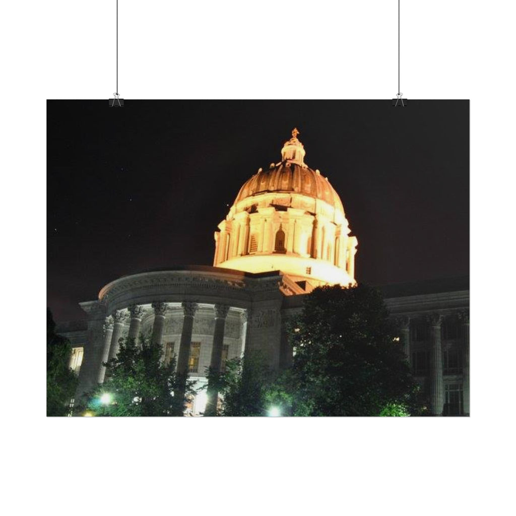 Nighttime Missouri Capitol Dome Rolled Poster — Illuminated Government Building Wall Art