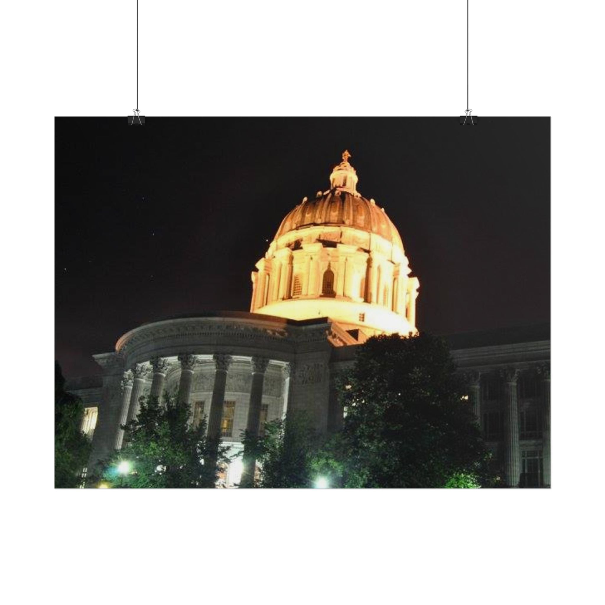 Nighttime Missouri Capitol Dome Rolled Poster — Illuminated Government Building Wall Art