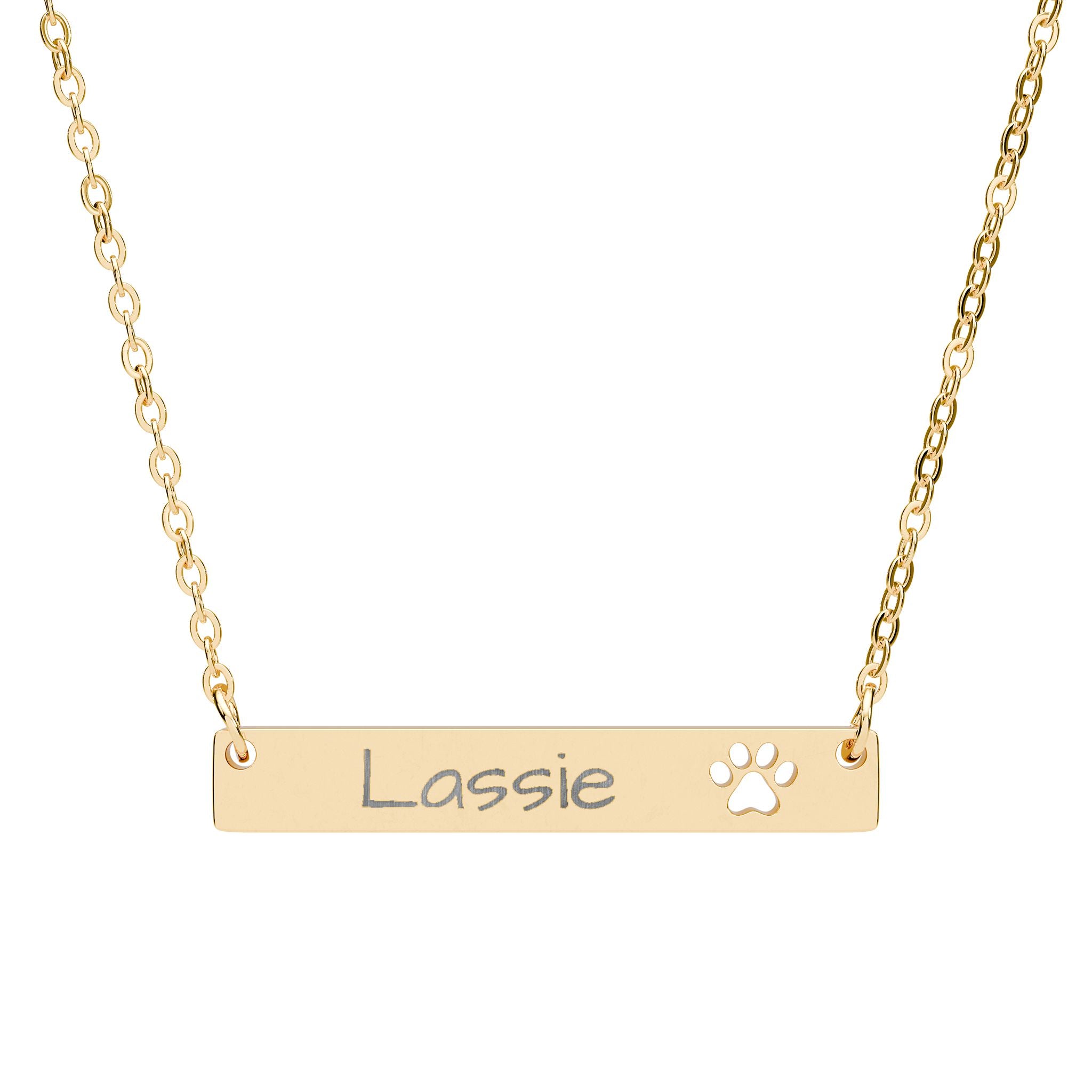 Personalize it! Engraved Paw Bar Necklace - Pet Name Jewelry