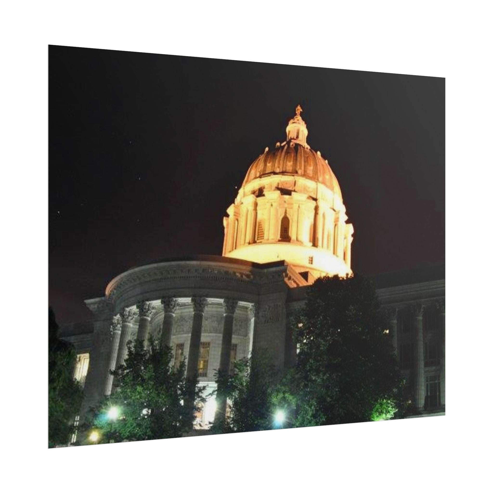 Nighttime Missouri Capitol Dome Rolled Poster — Illuminated Government Building Wall Art
