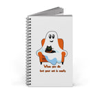 Ghost & Cat Spiral Journal — "When You Die But Your Cat Is Comfy" Cute Halloween Notebook