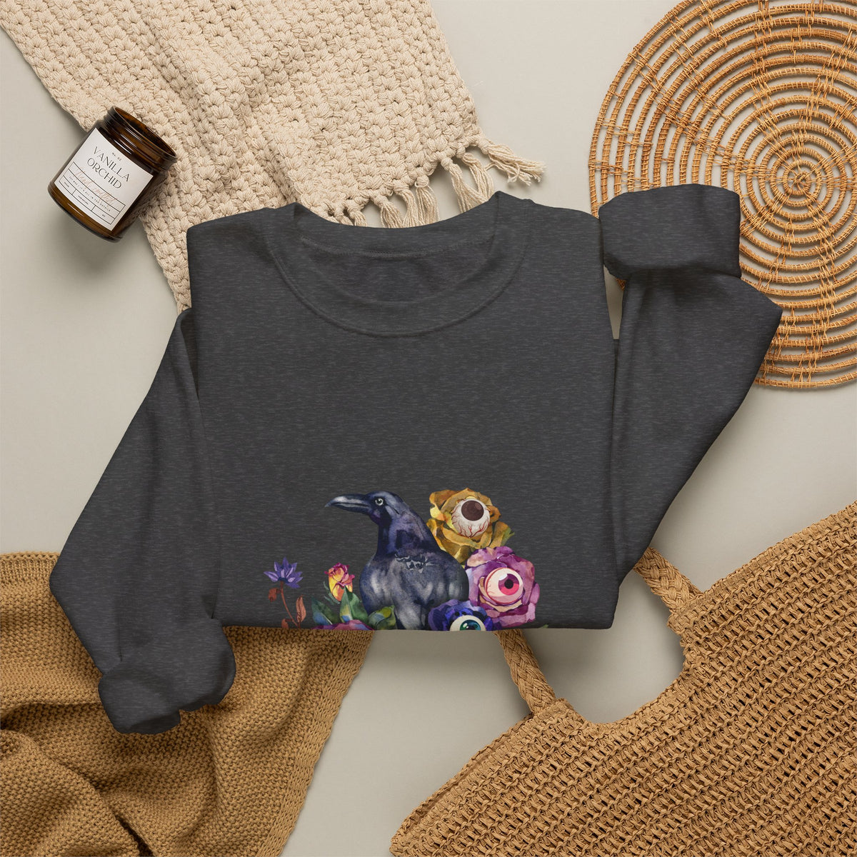 Surreal Raven & Wildflowers Crewneck Sweatshirt