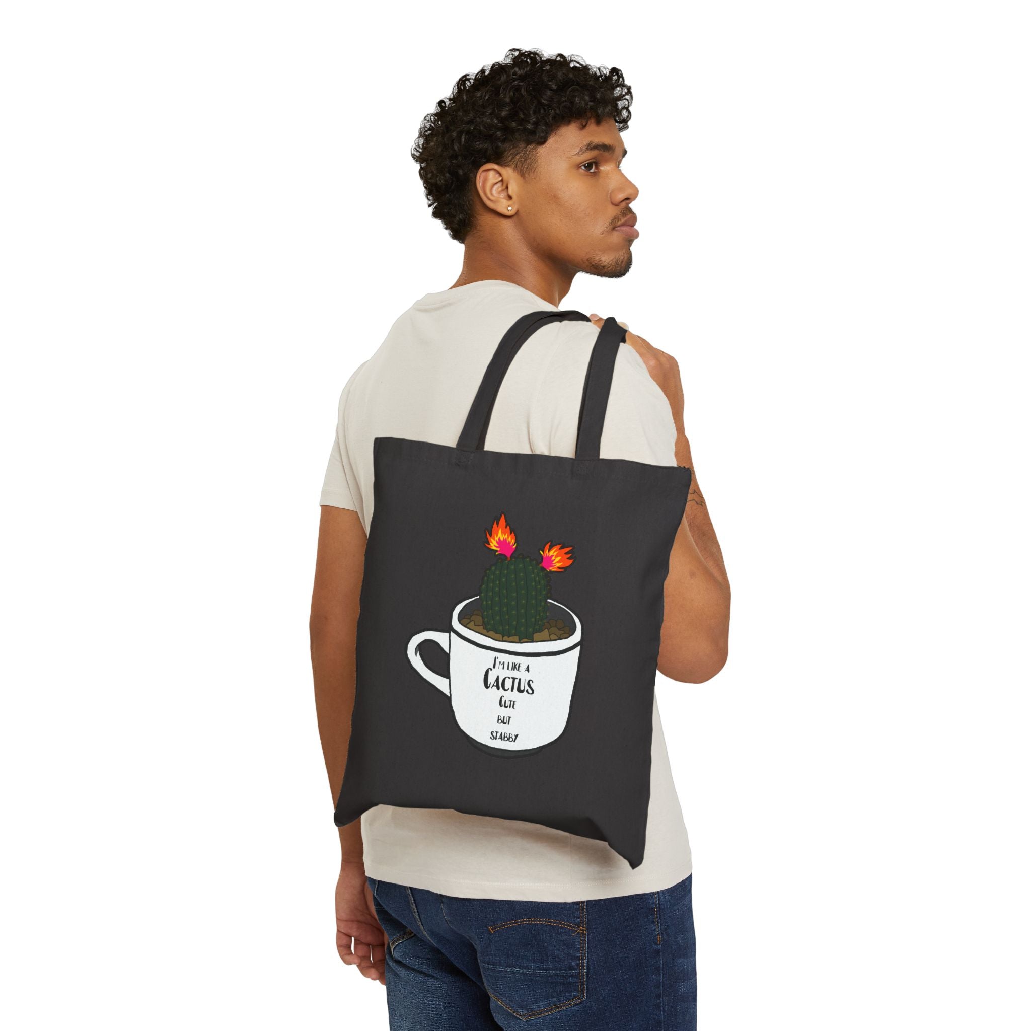 Tote Bag — 'I Like A Cactus' Cute Coffee Cup Cactus Canvas Tote