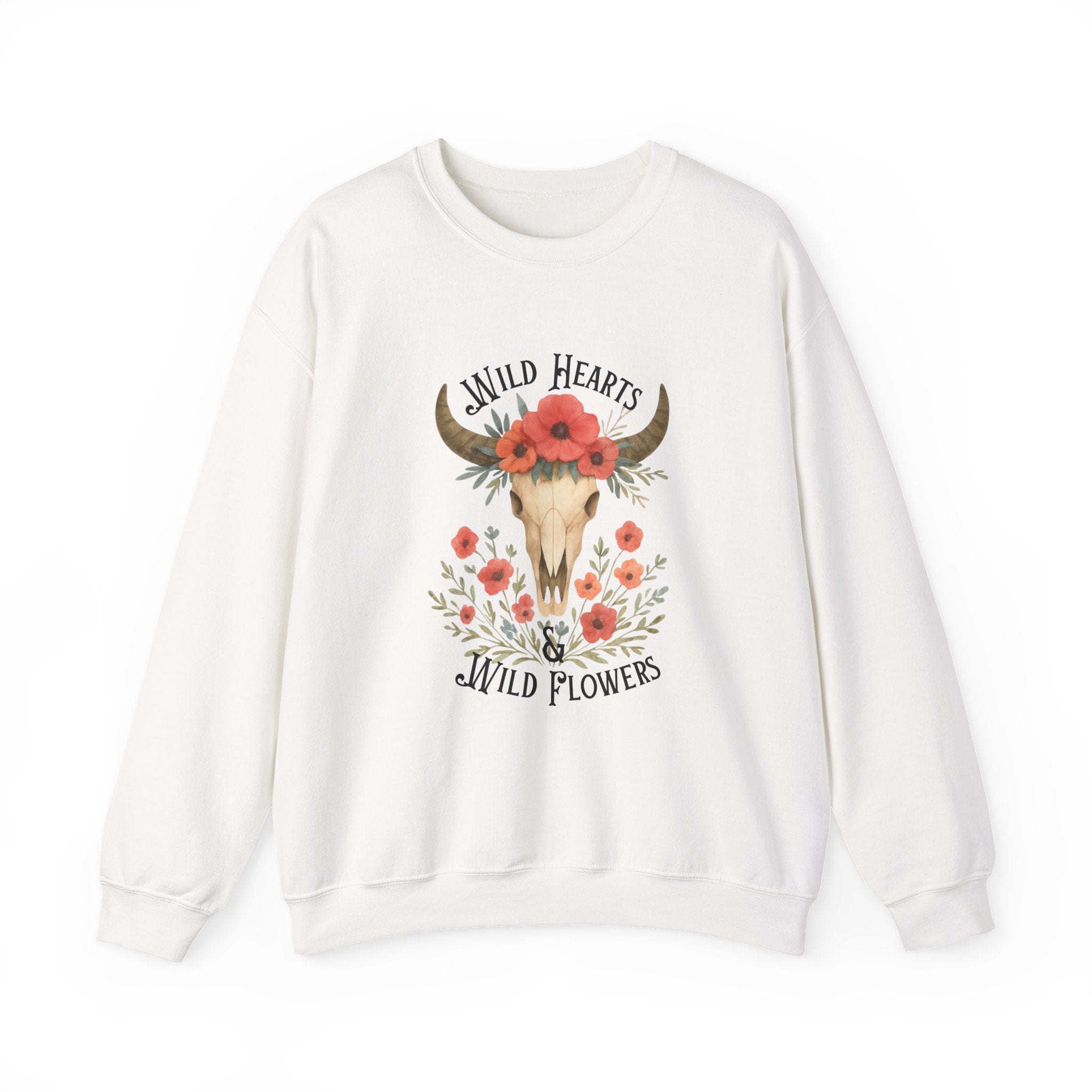 Crewneck Sweatshirt — Wild Hearts Wild Flowers Skull Floral Graphic
