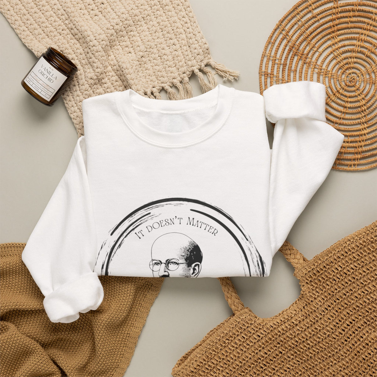 Crewneck Sweatshirt — Vintage Planck Portrait "It Doesn't Matter"