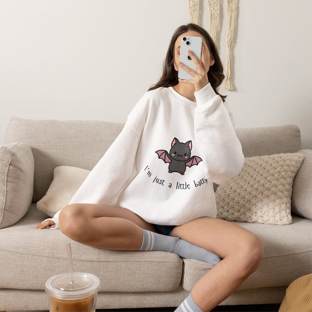 Bat Cute Sweatshirt — "I'm Just a Little Batty" Graphic Crewneck