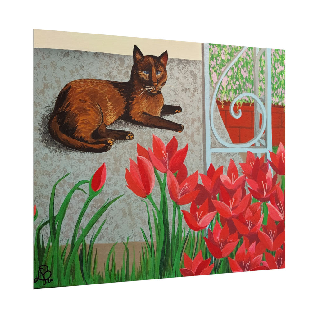 'Chillin' Cat and Flowers' Rolled Poster — Wall Art Print