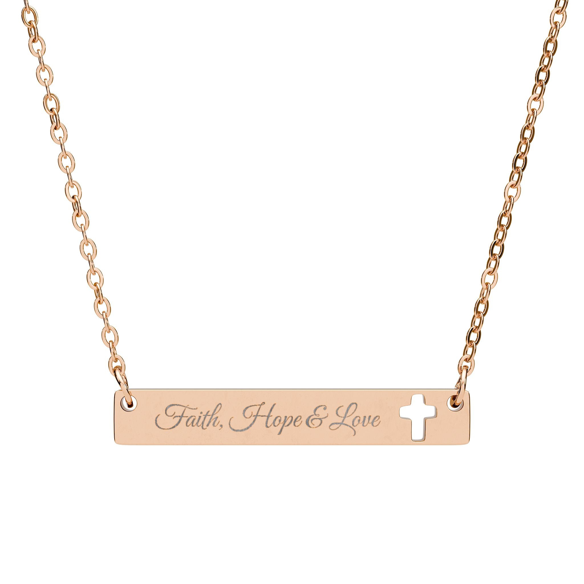 Personalize it! Engraved Cutout Cross Bar Necklace