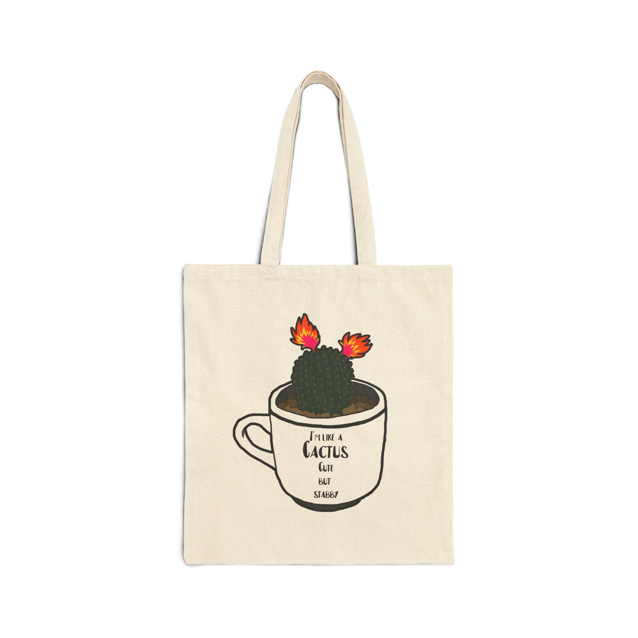 Tote Bag — 'I Like A Cactus' Cute Coffee Cup Cactus Canvas Tote