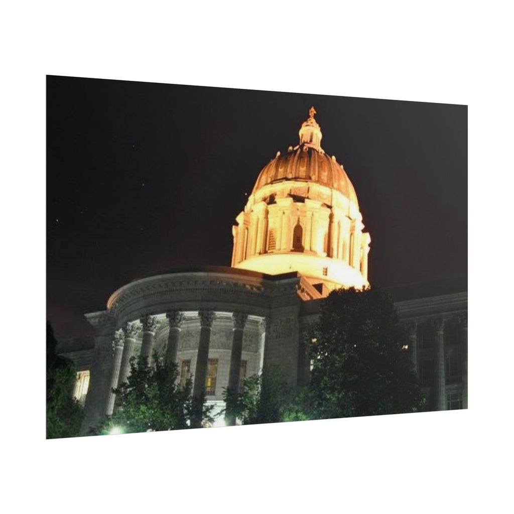 Nighttime Missouri Capitol Dome Rolled Poster — Illuminated Government Building Wall Art