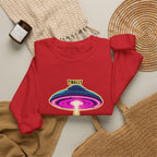 Crewneck Sweatshirt — "Finally We Found Intelligent Life" Neon UFO Graphic