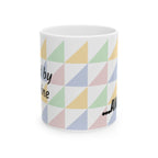 Pastel Geometric Ceramic Mug — 'Fueled by Caffeine...and RAGE' Patterned Coffee Cup (11oz, 15oz)