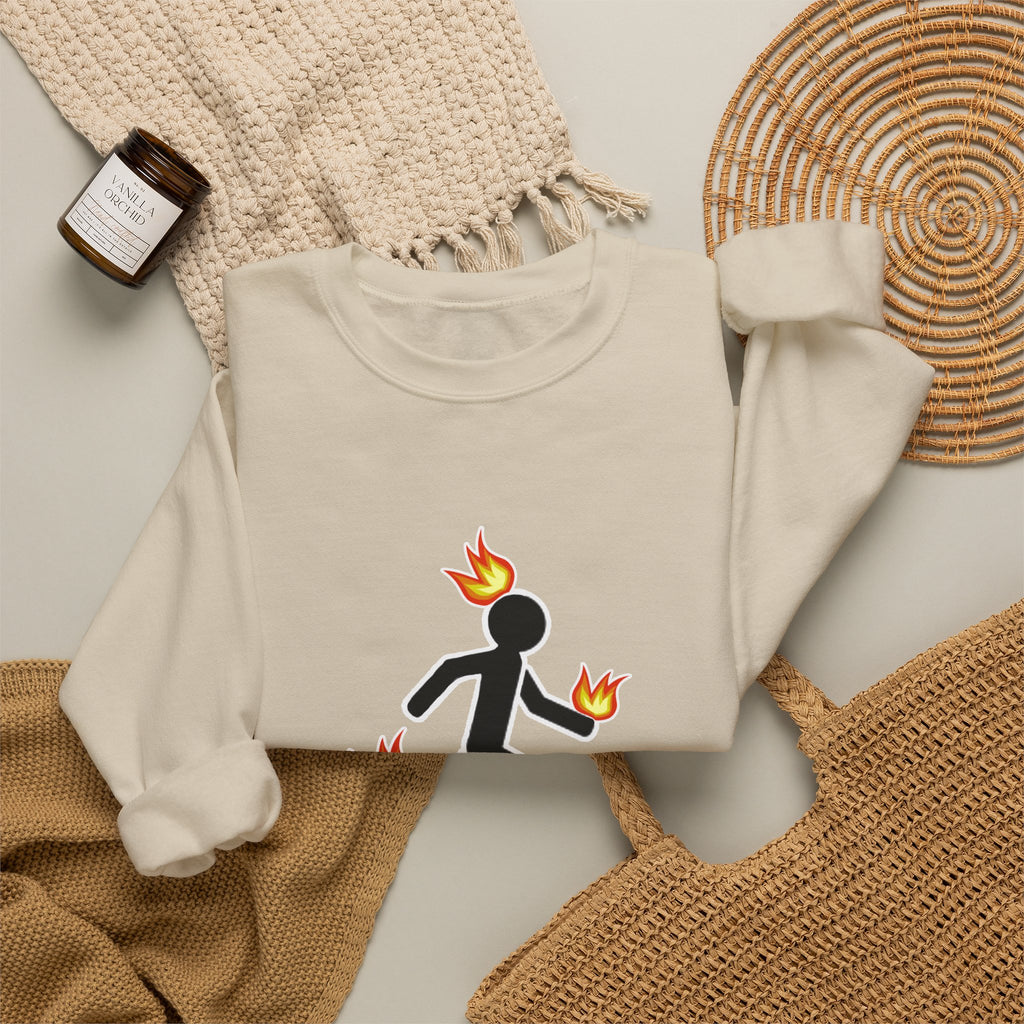 Crewneck Sweatshirt — I Tried It At Home (Funny Stick Figure on Fire Graphic)