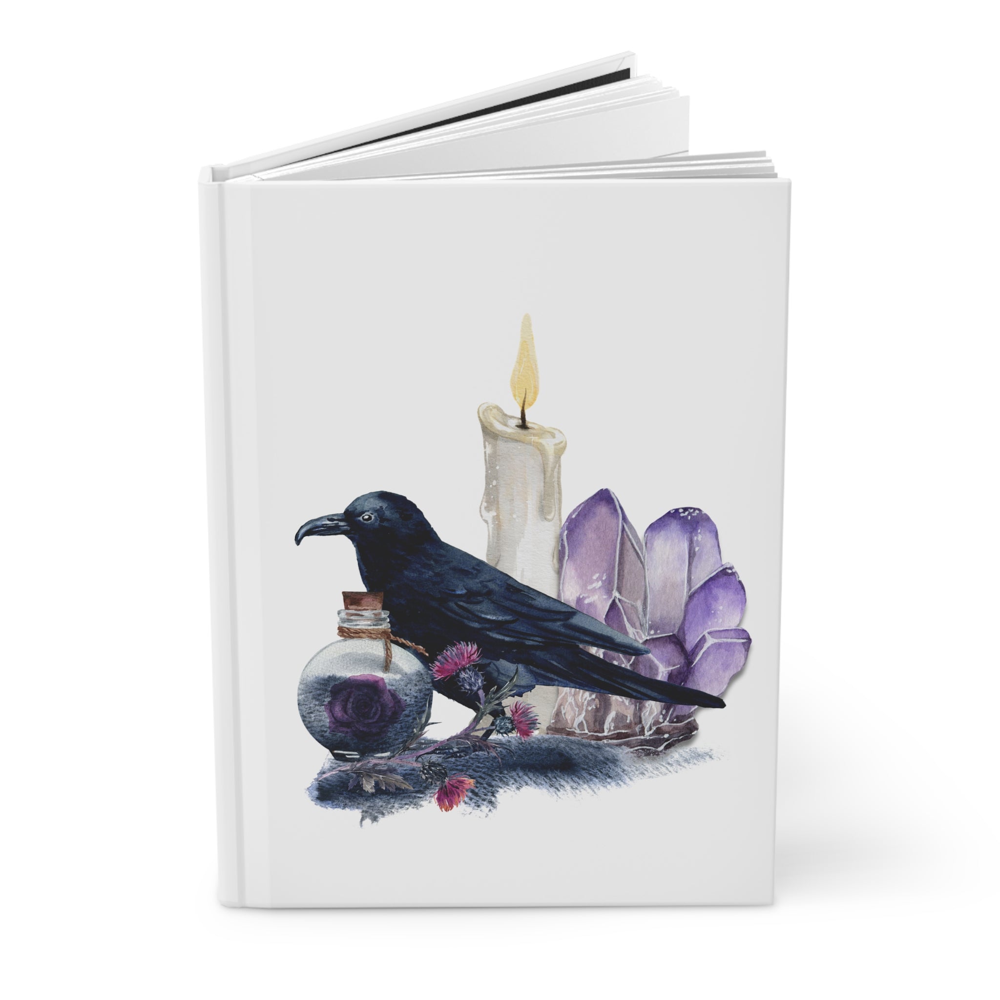 Raven & Crystals Hardcover Journal — Witchy Crystal, Candle & Potion Notebook