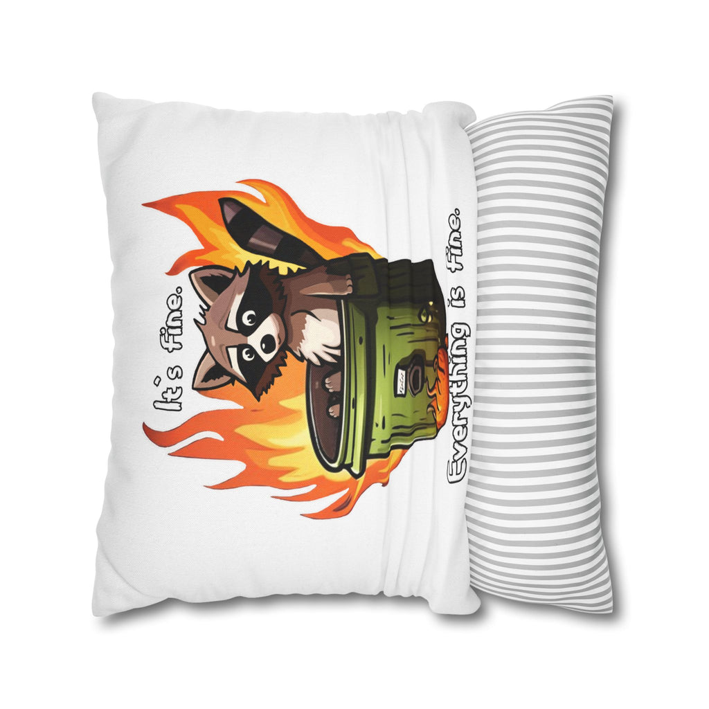 Funny 'It's Fine' Trash Panda Throw Pillowcase — Cute Raccoon In Flames Decorative Cushion Cover