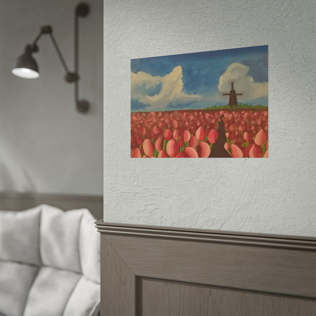 Rolled Poster — Tulip Field Landscape Print with Windmill