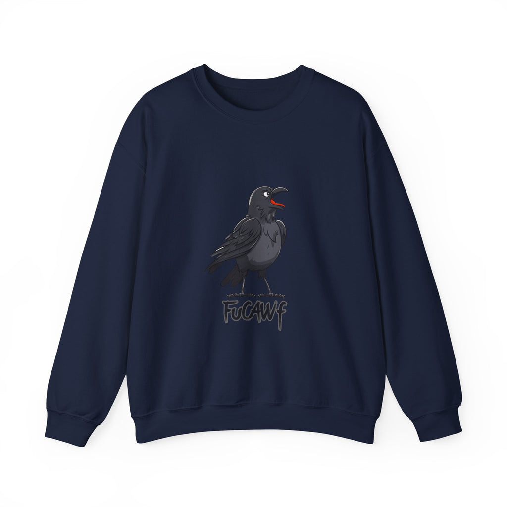 Crewneck Sweatshirt — Screaming Crow Graphic with "FUC AWF" Text