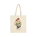 Mushroom Mind Canvas Tote Bag — Botanical Surreal Art Cotton Tote