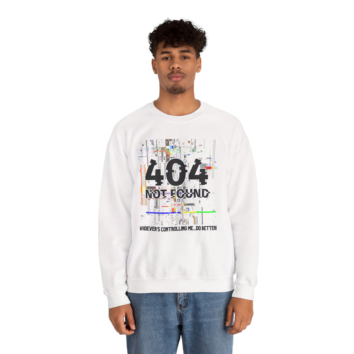 404 Not Found Crewneck Sweatshirt — Glitch Tech Graphic Pullover