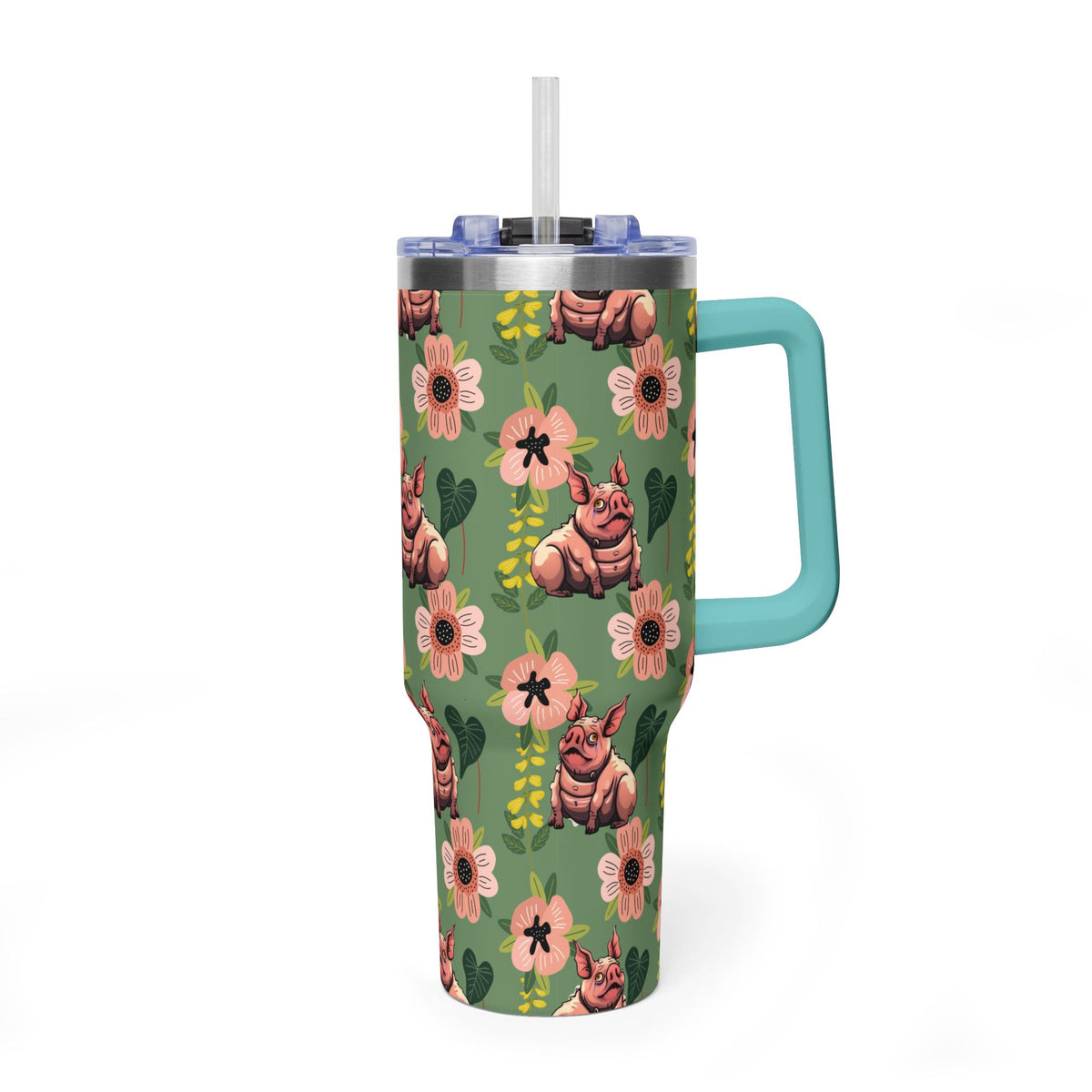40oz Floral Squonk Tumbler — Insulated Vacuum Travel Mug