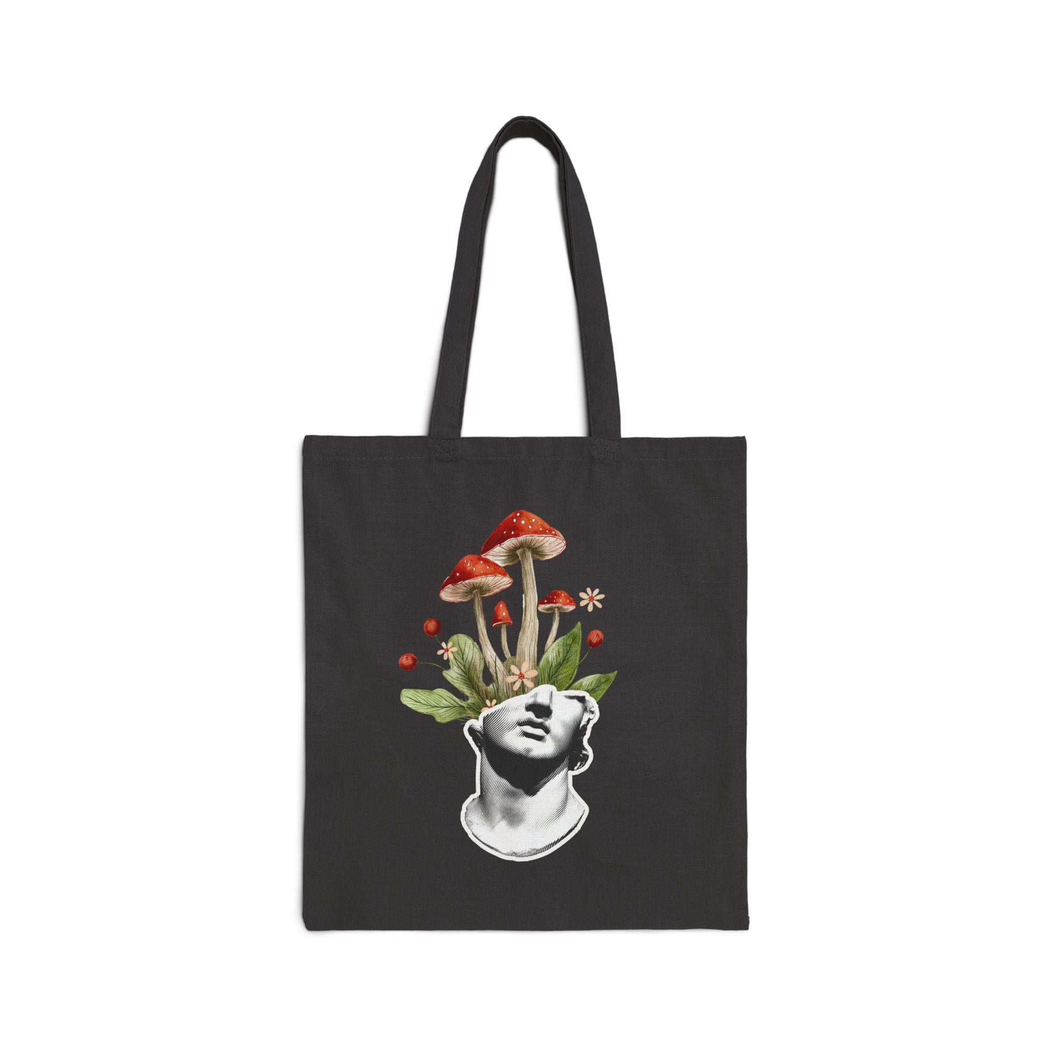 Mushroom Mind Canvas Tote Bag — Botanical Surreal Art Cotton Tote