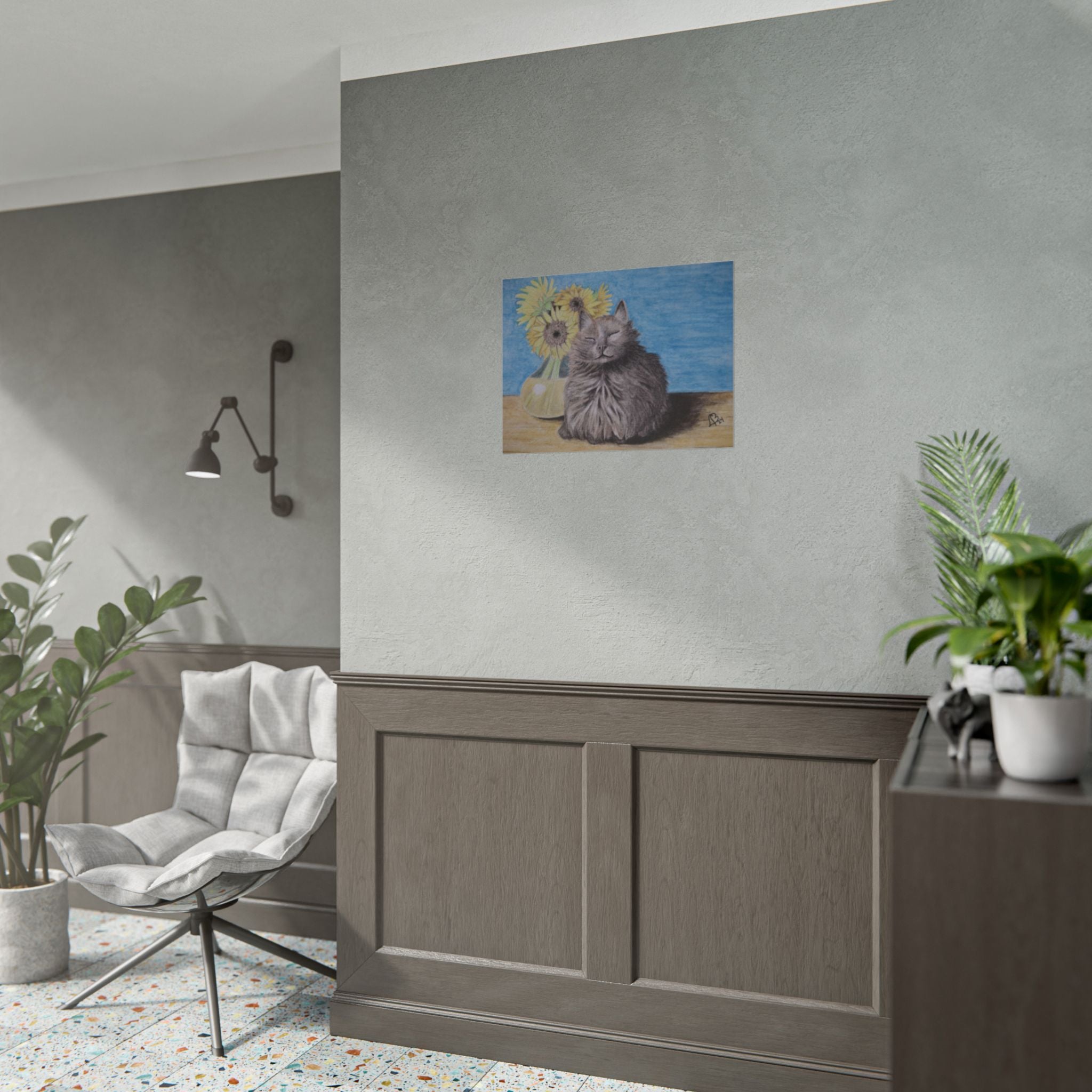 Cat with Sunflowers Poster — Rolled Art Print