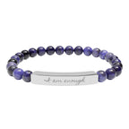 Personalize it! Engravable Natural Stone Stretch Bracelet — Bar Bead Bracelet ("I am enough")