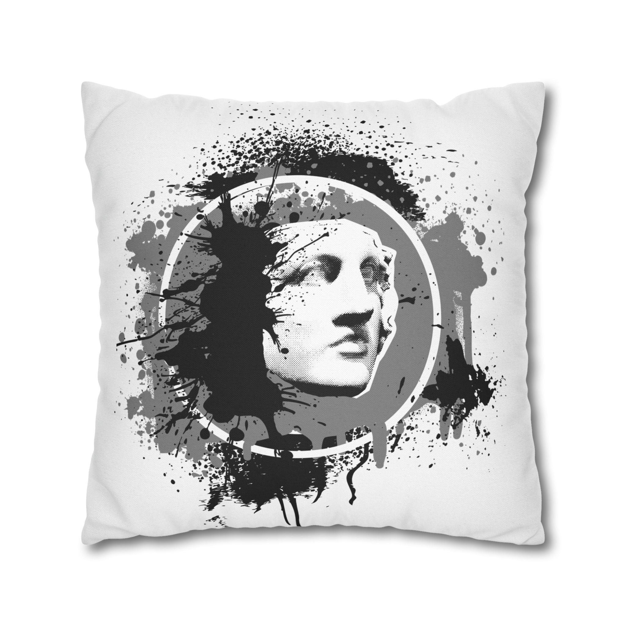 Statue Splash Art Pillow — Black Ink Splash Decorative Throw Pillow