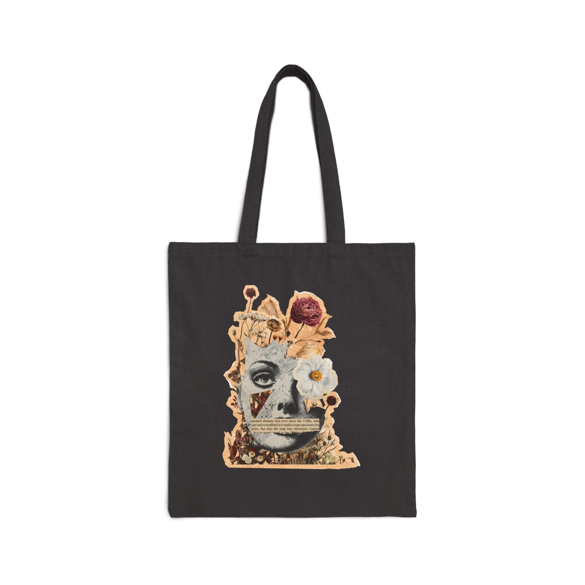 'Shut Up & Be Pretty' Canvas Tote Bag — Vintage Floral Face Collage Eco Shopper