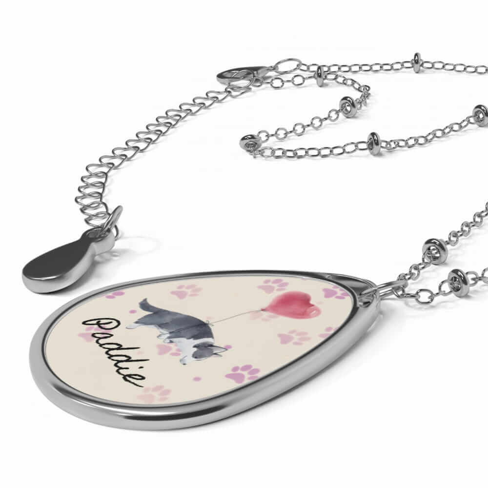 Personalized Pet Oval Necklace – Custom Name Paw Print Memorial Pendant