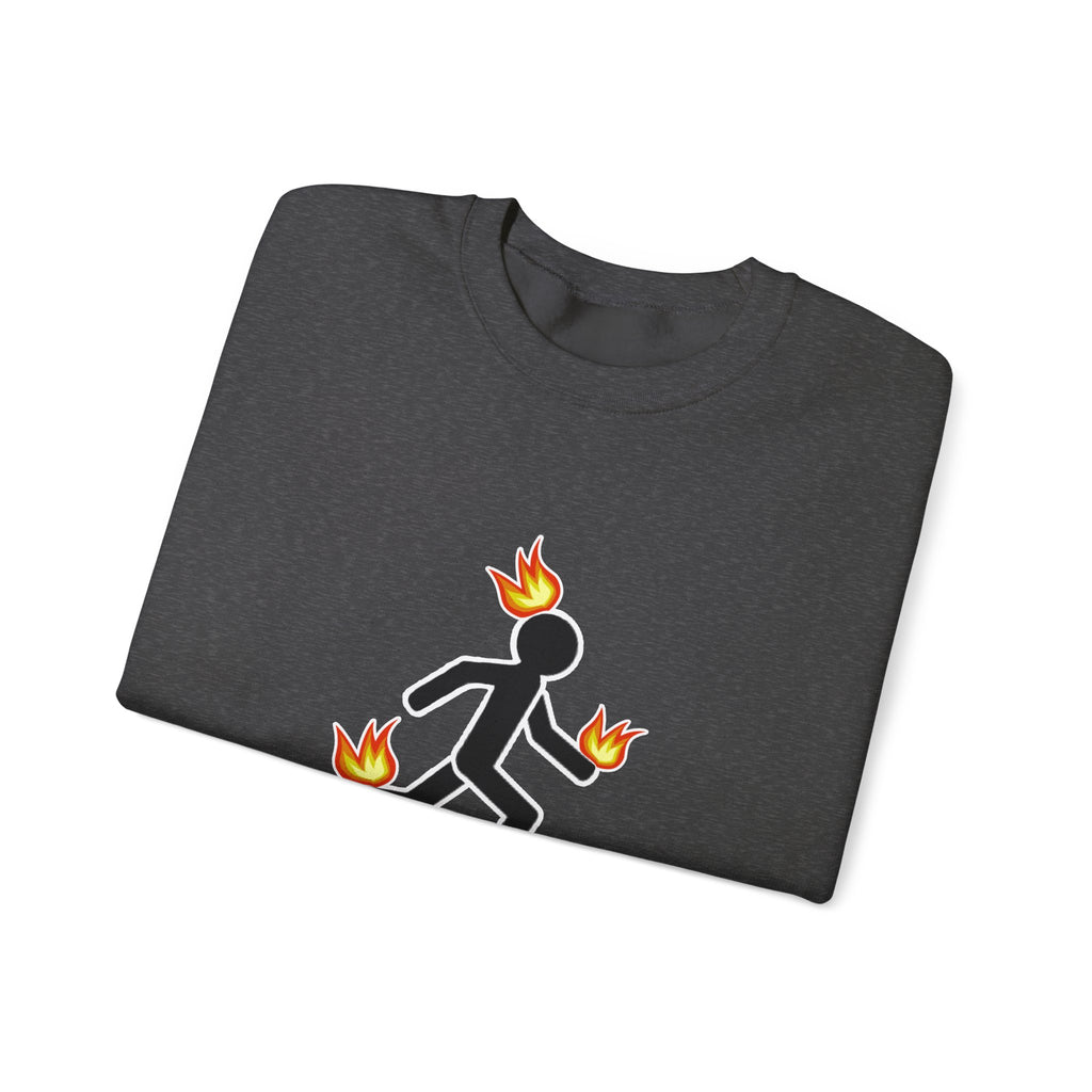 Crewneck Sweatshirt — I Tried It At Home (Funny Stick Figure on Fire Graphic)