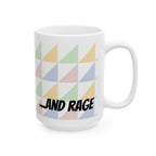 Pastel Geometric Ceramic Mug — 'Fueled by Caffeine...and RAGE' Patterned Coffee Cup (11oz, 15oz)