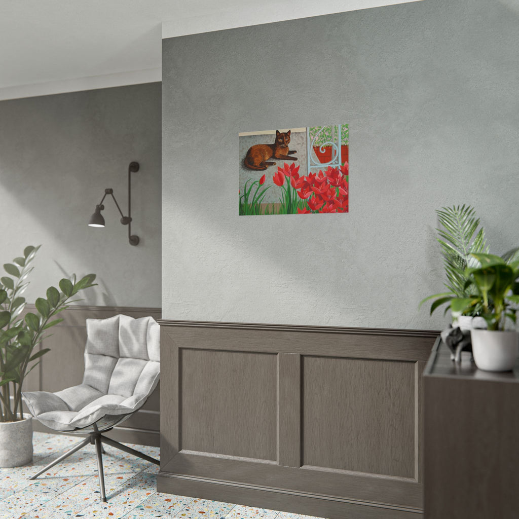 'Chillin' Cat and Flowers' Rolled Poster — Wall Art Print