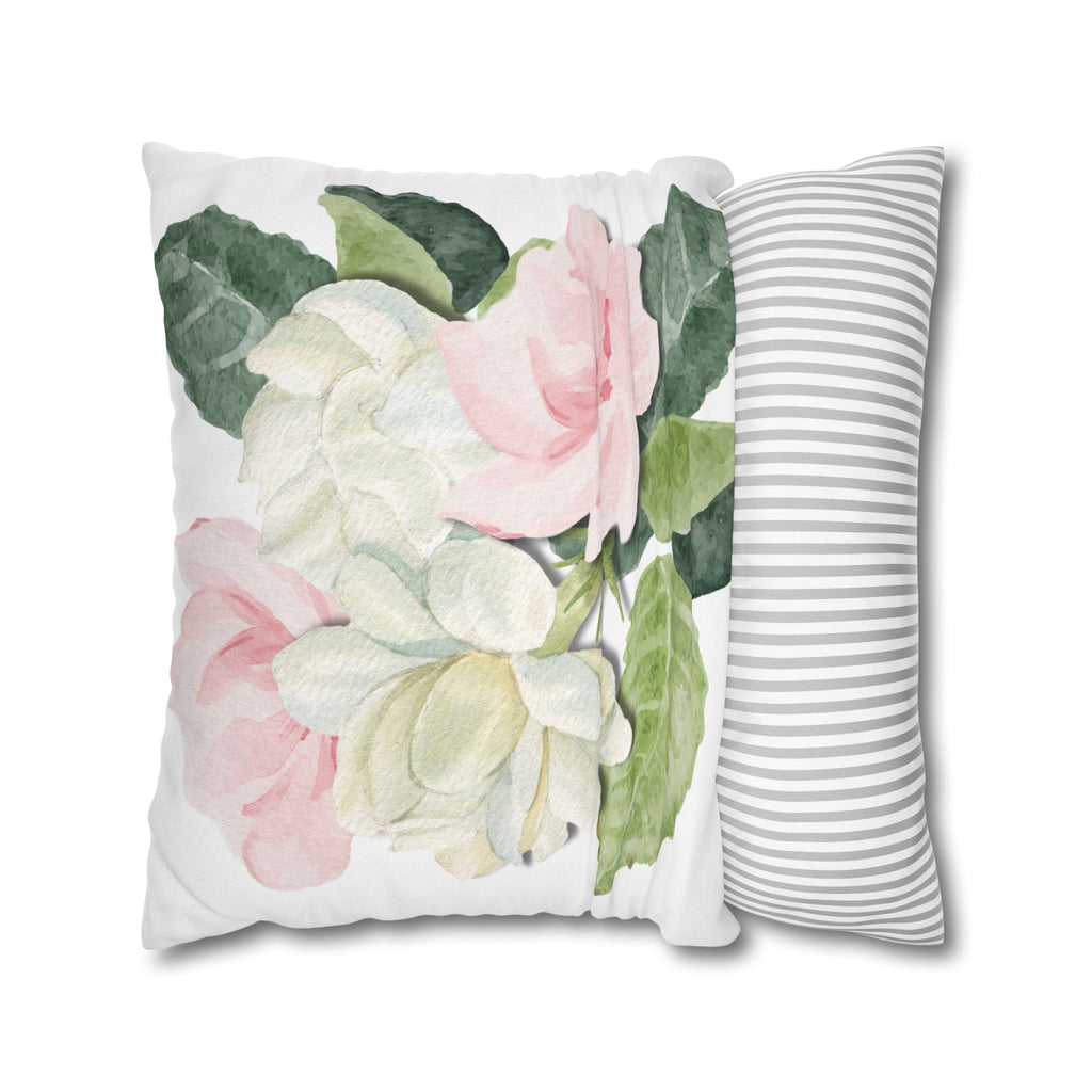 Peony Floral Garden Pillowcase — Pink & White Decorative Throw Pillowcase
