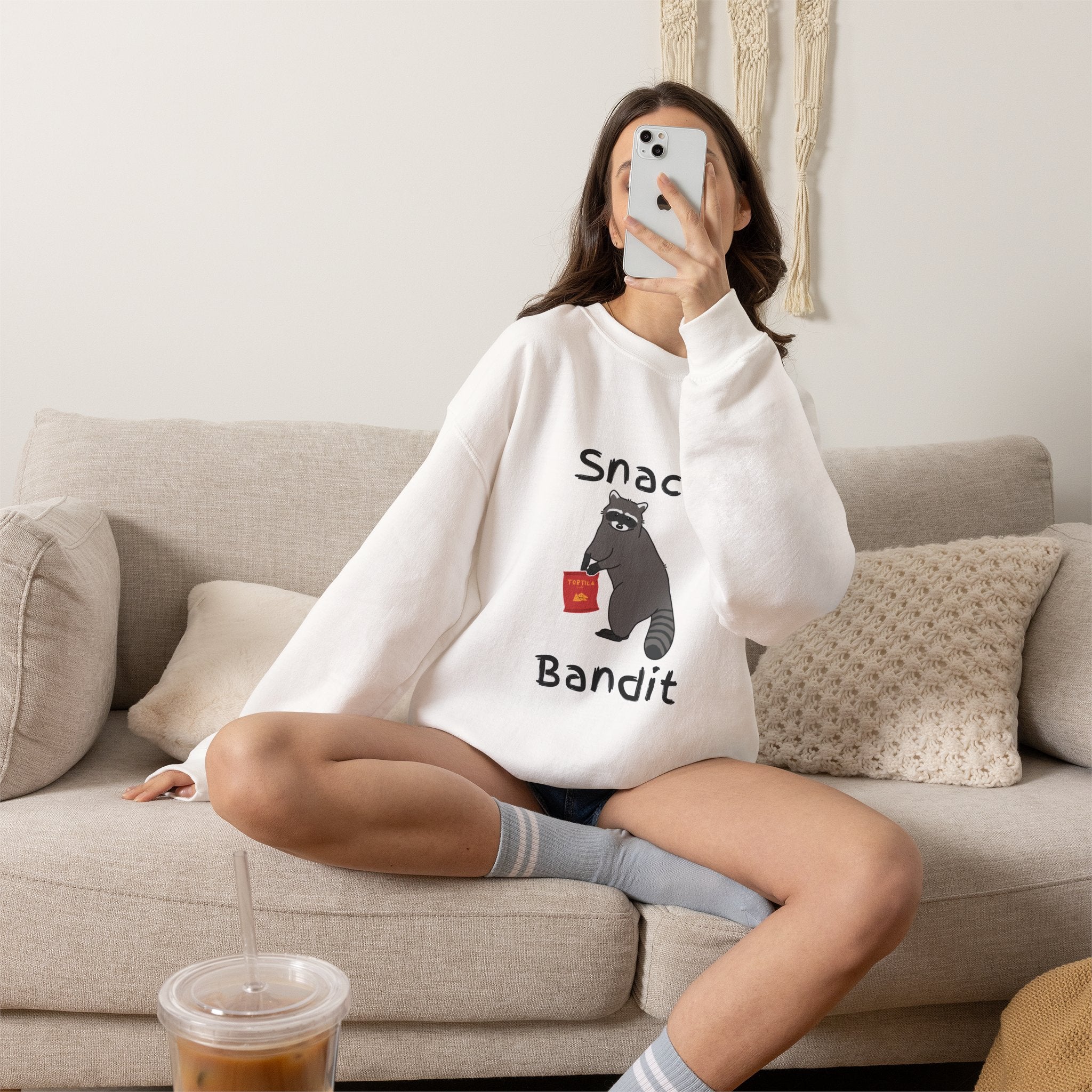 Snack Bandit Sweatshirt — Cute Raccoon Graphic Crewneck