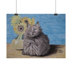 Cat with Sunflowers Poster — Rolled Art Print