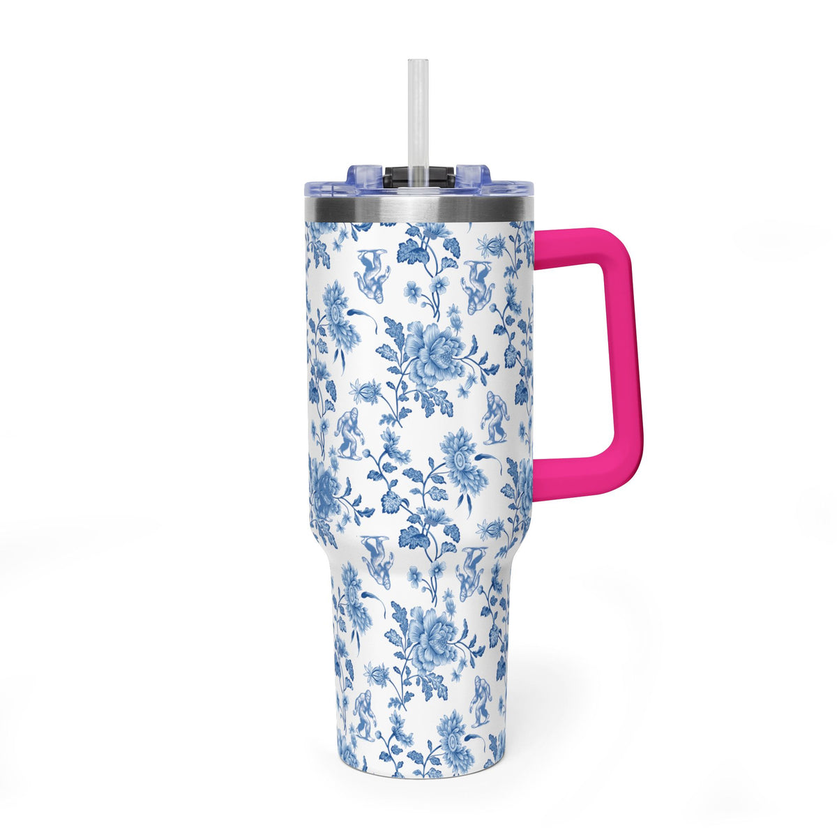 40oz Bigfoot Floral Vacuum Tumbler – Insulated Travel Mug with Straw