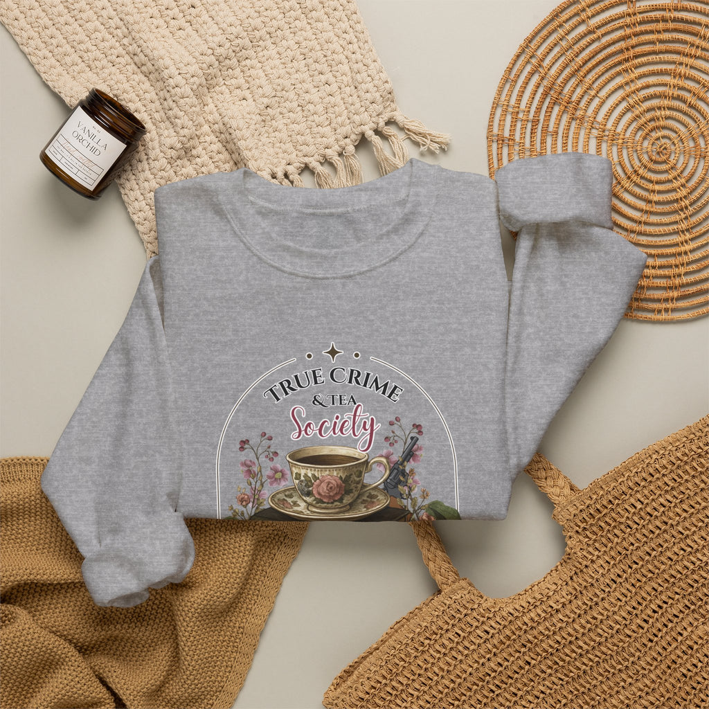 True Crime Book Club Sweatshirt — "True Crime & Tea" Vintage Stack Design