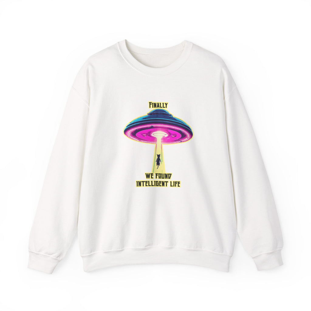 Crewneck Sweatshirt — "Finally We Found Intelligent Life" Neon UFO Graphic