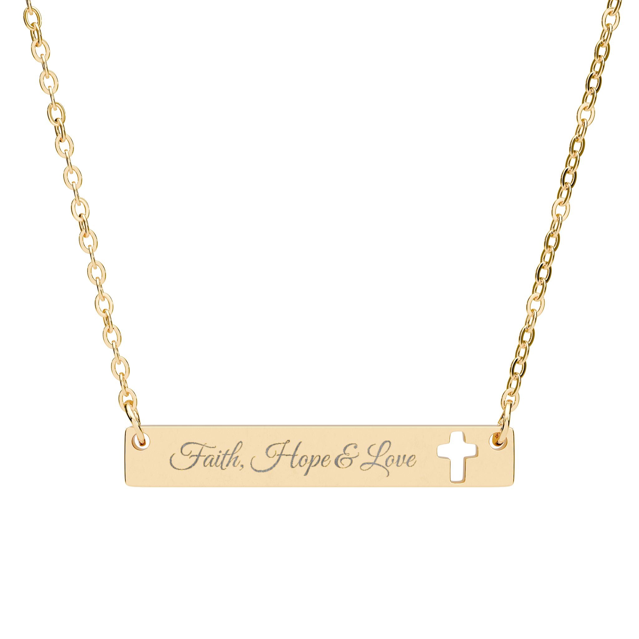Personalize it! Engraved Cutout Cross Bar Necklace