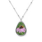 Oval Necklace — Bee on Pink Coneflower Teardrop Pendant Necklace