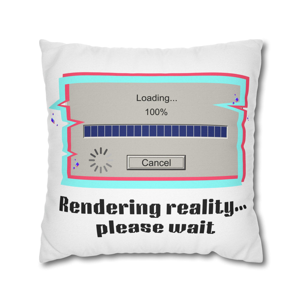 Square Pillowcase — "Rendering Reality... Please Wait" Retro Loading Bar Decorative Pillowcase