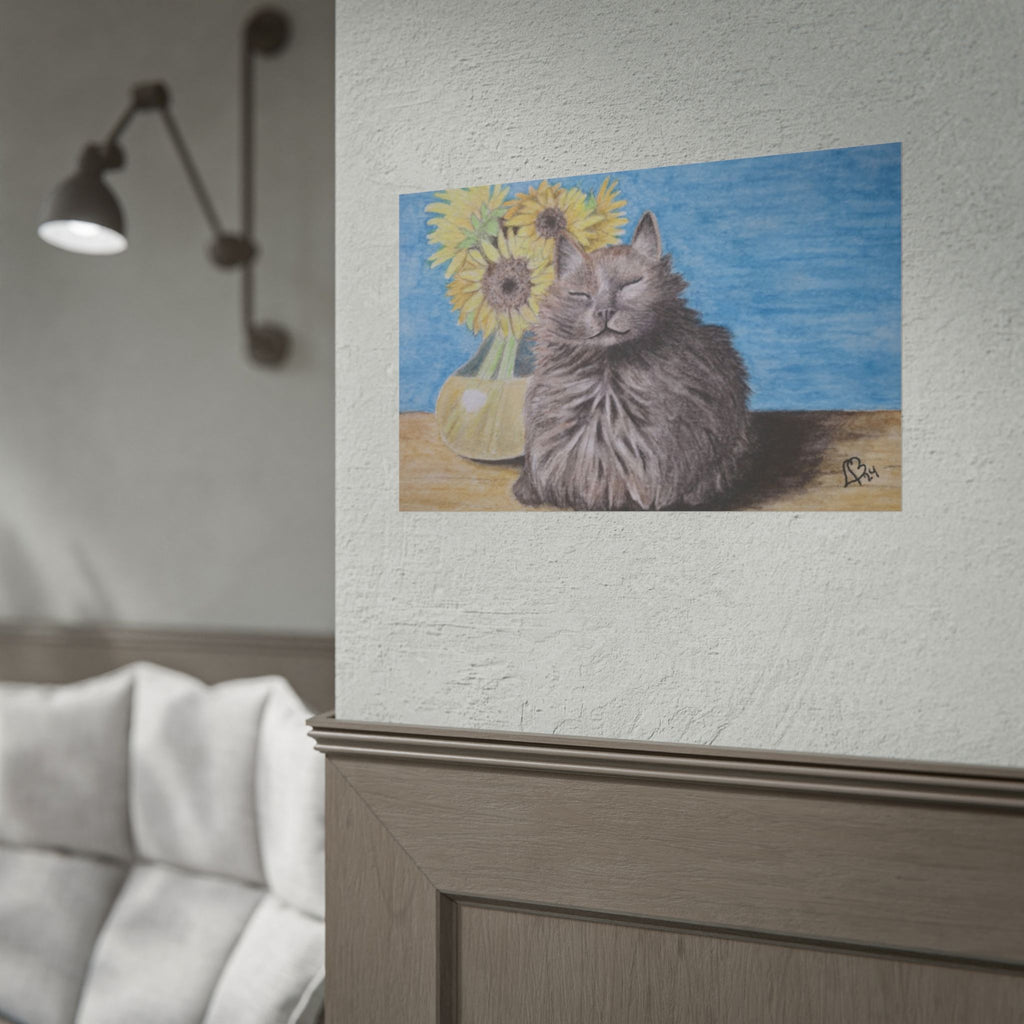 Cat with Sunflowers Poster — Rolled Art Print
