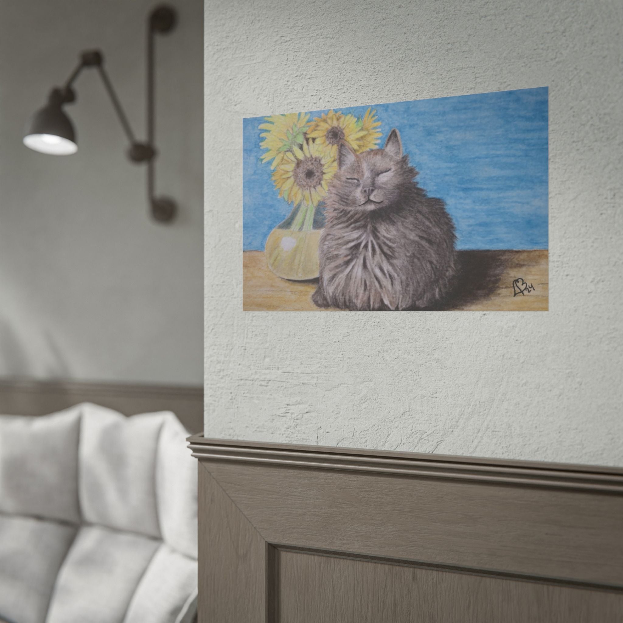 Cat with Sunflowers Poster — Rolled Art Print