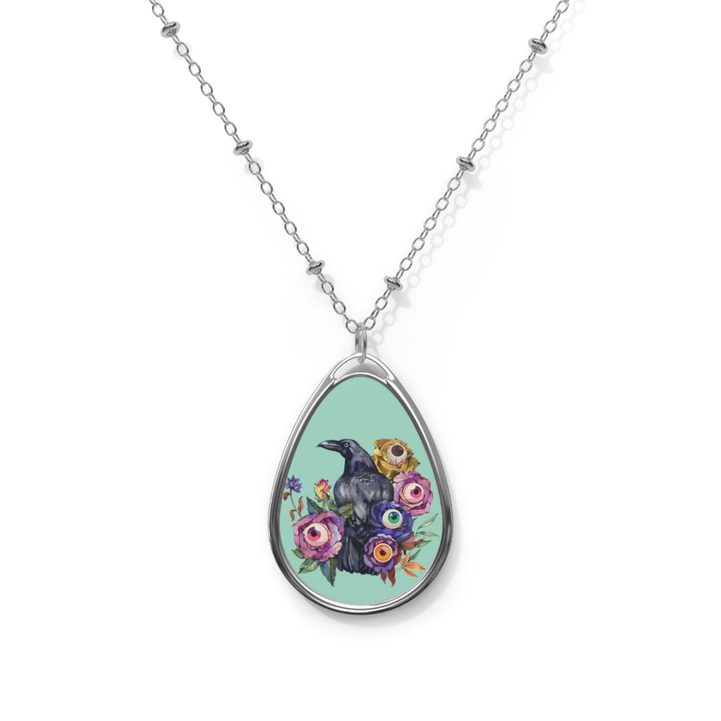 Raven & Wildflower Oval Pendant Necklace — Surreal Jewelry