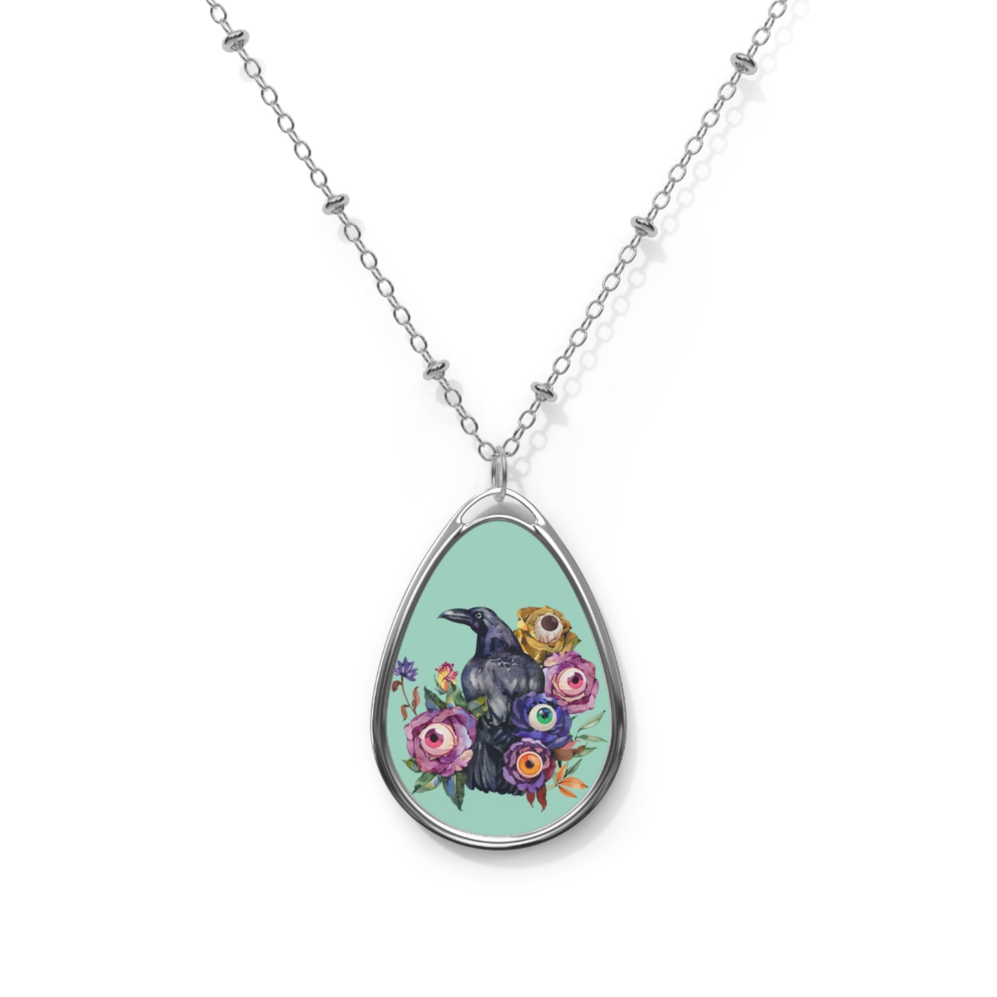 Raven & Wildflower Oval Pendant Necklace — Surreal Jewelry