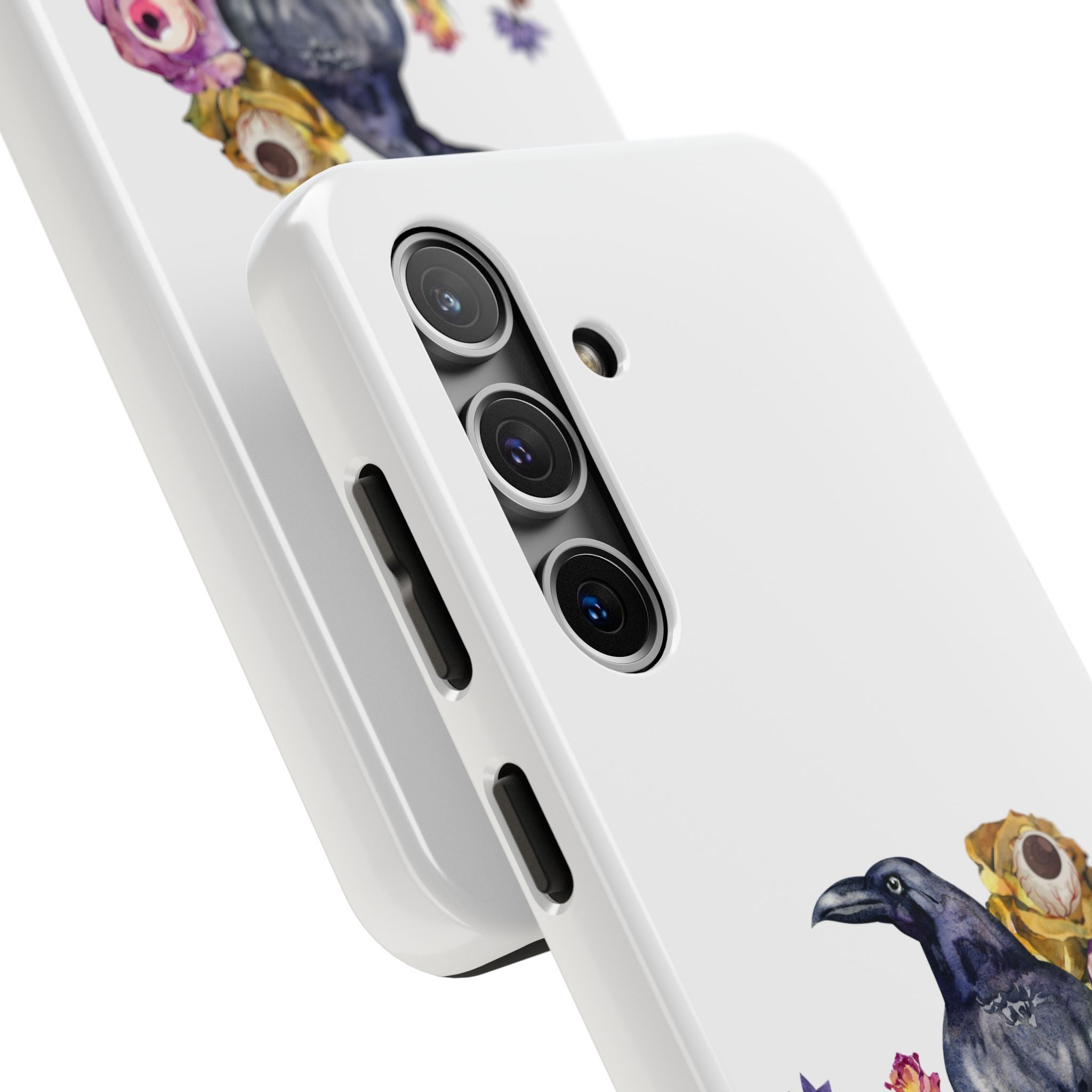 'Surreal' Tough Phone Case — Protective Phone Cover with Raven and Bouquet Design