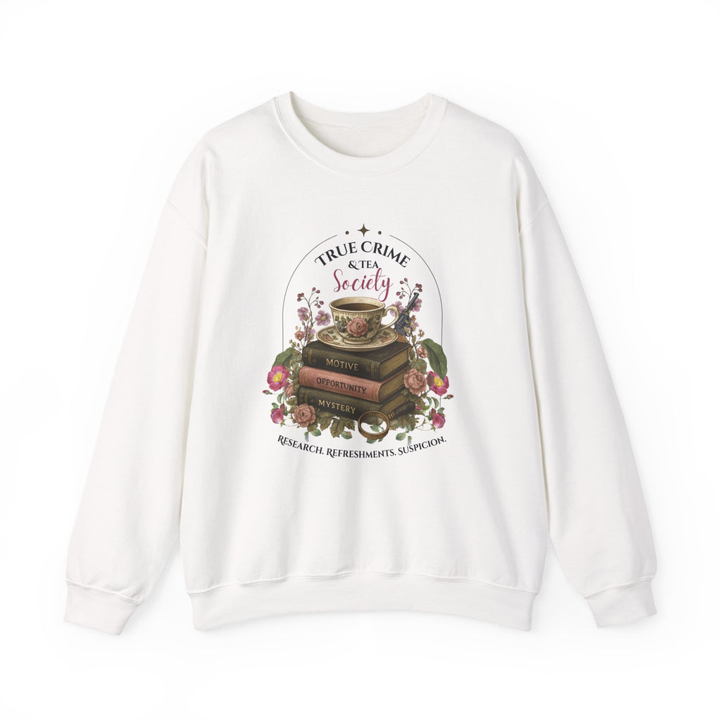 True Crime Book Club Sweatshirt — "True Crime & Tea" Vintage Stack Design