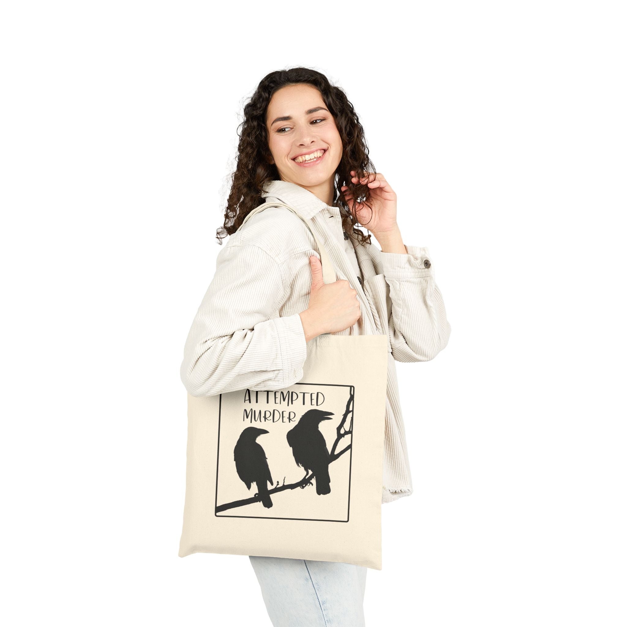Tote Bag — "Attempted Murder" Raven Tote, Gothic Bird Canvas Shopper