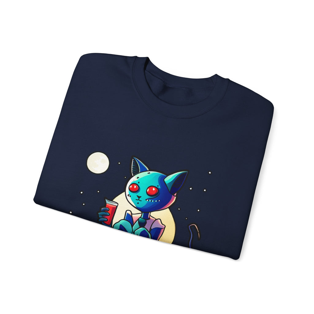 Alien Cat Crewneck Sweatshirt — Neon Cosmic Cat Graphic